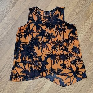 Palm Tree Print Blouse, L